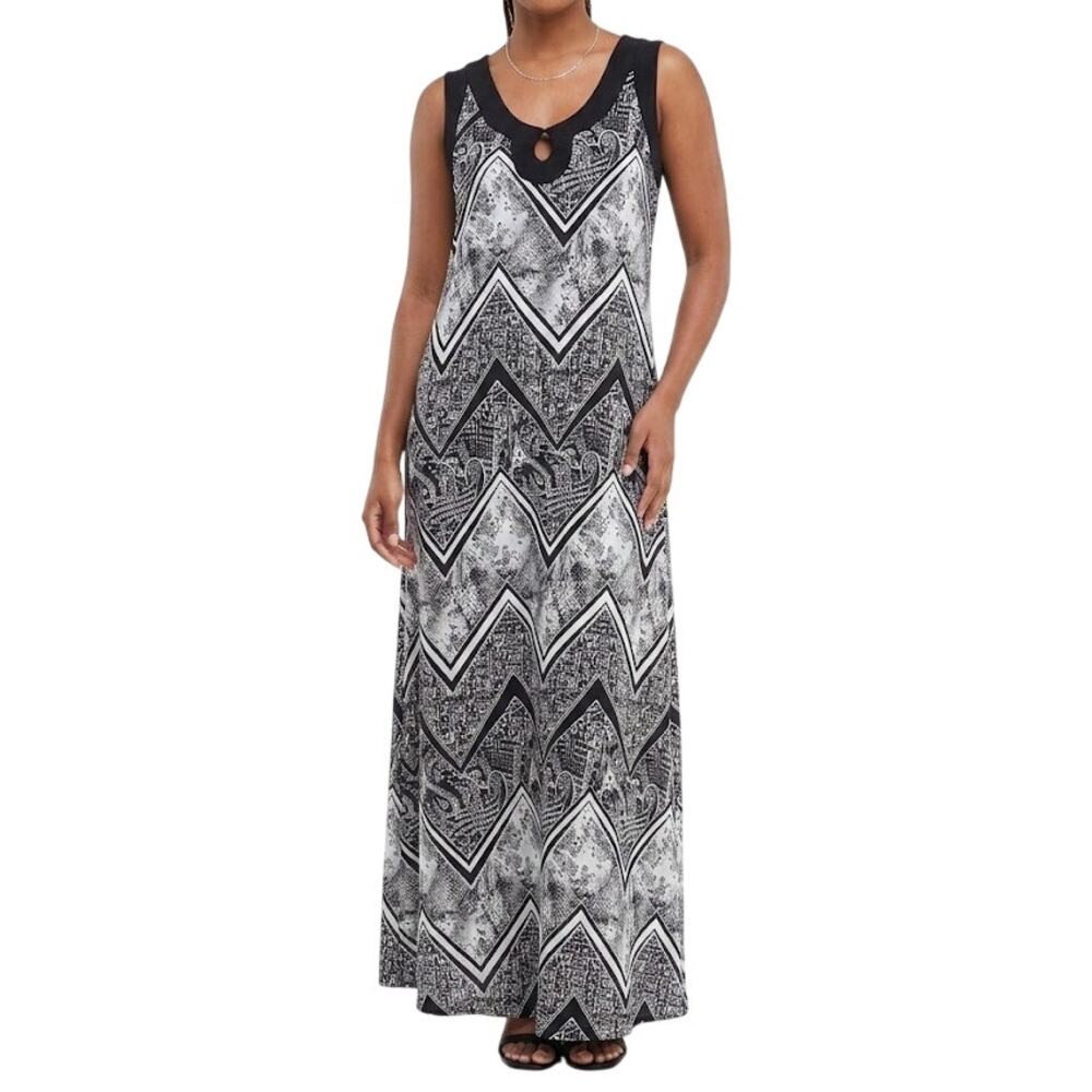 Elie McCarthy Plus Size Maxi Dress Chevron ZigZag Boho Summer Lightweight 2XL
